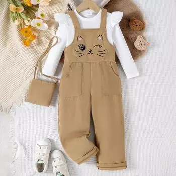 Стильный комплект из двух предметов для девочек: топ и брюки 3Y белый