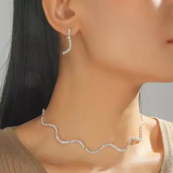 Стильный комплект из двух украшений: ожерелье, серьги, сверкающие бриллиантами, свадебное ожерелье, серьги