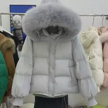 Стильный короткий женский пуховик 2024 года с воротником из лисьего меха M (120-145 jin)