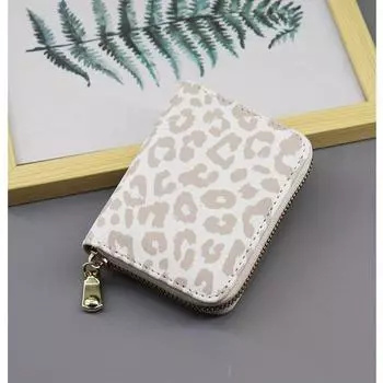 Стильный кошелек с леопардовым принтом для женщин — компактный, легкий и надежный, застегивается на молнию, имеет большую вместимость для кредитных карт, удостоверений личности и монет. белый