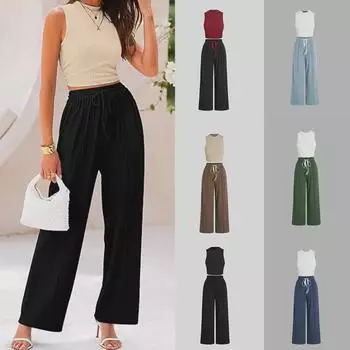 Стильный костюм-двойка из жилета без рукавов и брюк со складками — идеальный вариант для поездок на работу и повседневного ношения S красный