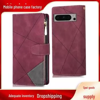 Стильный кожаный чехол-книжка с застежкой-молнией для Google Pixel 8 Pro, 7A с кронштейном для защиты. Google Pixel 8 красный