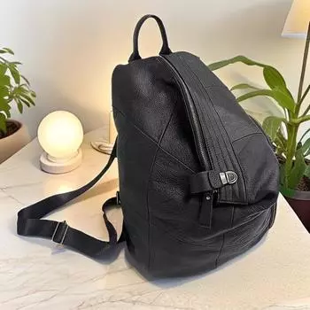 Стильный кожаный рюкзак из сшитой вручную коровьей кожи, большой емкости, ретро-рюкзак с замком против кражи чёрный