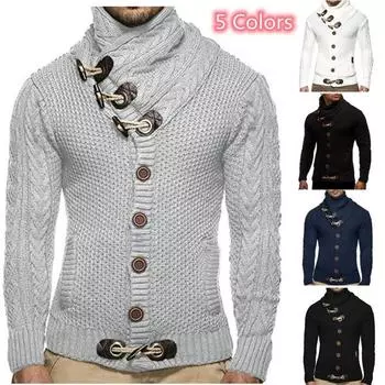 Стильный круассан на пуговицах, модный свитер с высоким воротником для отдыха, мужской вязаный кардиган с витым узором, свитер 3XL белый