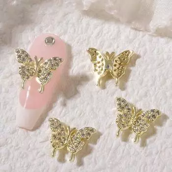Стильный Легко вставить циркон Ногти Арт Декоры Бабочка Ювелирный салон золотистый