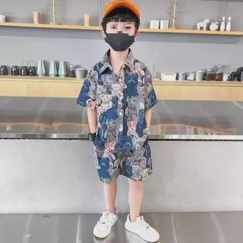 Стильный летний комплект из рубашки с короткими рукавами и шорт для мальчиков 130