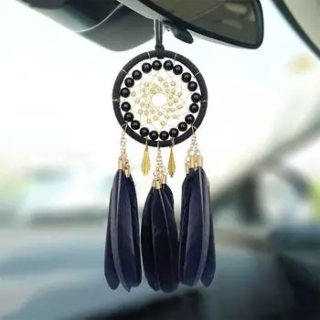 Стильный маленький ловец снов перо автомобильные аксессуары салон автомобиля черные подвески кулон чёрный