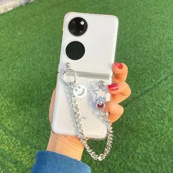 Стильный милый металлический браслет с 3d смайликом, чехол для телефона для Huawei P50, карманный чехол для P50pocket, складной чехол с защитой от падения P50 Pocket