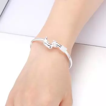 Стильный мини-модный женский браслет-манжета с серебряным покрытием в виде дельфина, прекрасный стиль, браслет, подарки, ювелирные изделия серебряный