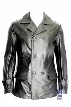 Стильный мужской черный кожаный теплый 100% чистый мягкий модный байкерский пиджак S чёрный