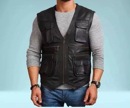 Стильный мужской черный жилет из натуральной кожи ягненка, классика ручной работы S чёрный