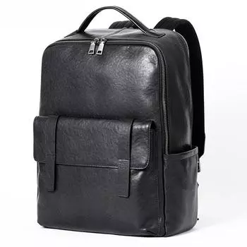 Стильный мужской кожаный рюкзак для ноутбука 15,6 дюйма - простая деловая сумка из воловьей кожи растительного дубления чёрный