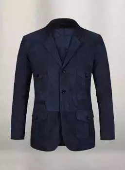 Стильный мужской пиджак из мягкой замши темно-синего цвета из чистой овчины, ручная работа, деловой S темно-синий