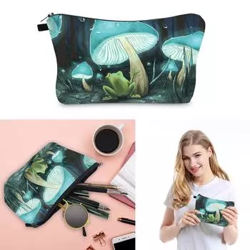 Стильный набор женских косметичек с принтом грибов, косметички с застежкой-молнией, идеально подходят для путешествий и повседневного использования 2