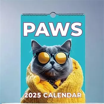 Стильный настенный календарь с кошками 2025 года, милый календарь с кошками, календарь на 12 месяцев, отличный подарок для любителя кошек, для дома и планирования One Size