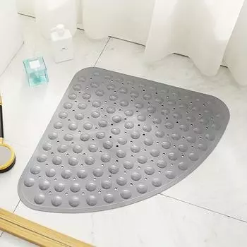 Стильный нескользящий коврик для ванной с зубчатым краем, присосками и дренажными отверстиями — легкоочищаемый, долговечный аксессуар для ванной комнаты. 54.0 X 54.0 cm серый