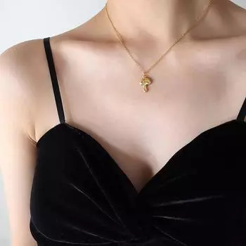 Стильный нишевый дизайн, модное маленькое ожерелье с подвеской в виде гриба, титановая сталь, покрытая 18-каратным золотом, не выцветающая универсальная бижутерия