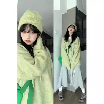 Стильный нишевый зеленый свободный худи из мягкого клейкого трикотажа Green S