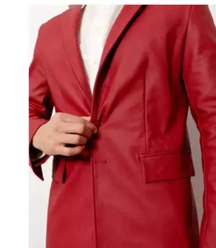 Стильный новый красный кожаный пиджак из натуральной кожи для мужчин в деловом стиле ручной работы из овчины XS красный