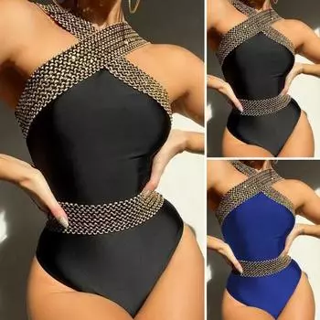 Стильный облегающий купальник без рукавов, облегающий летний женский пляжный костюм M синий