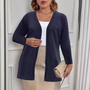 Стильный однотонный кардиган с длинным рукавом в европейском/американском стиле 2024 года для женщин — повседневная куртка на осень/зиму. S чёрный
