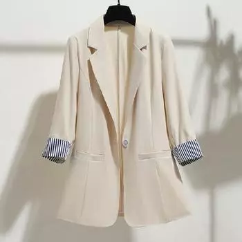 Стильный отложной воротник с вышивкой, защита от солнца, женский пиджак на пуговицах, пальто, женская одежда 2XL абрикосовый