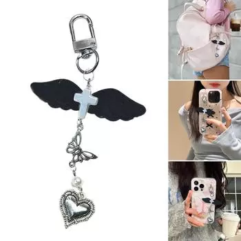Стильный подвесной ремень в виде крыла для телефона, цепочка с бантом, брелок с бусинами, шнурок для телефона, акриловый брелок для сумки, украшение, ювелирные изделия D