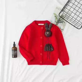 Стильный повседневный кардиган для девочек 90 красный