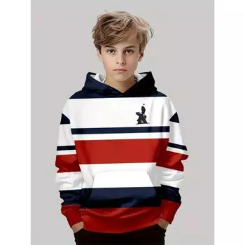 Стильный повседневный свитер с 3D-принтом для мальчиков — толстовка с длинными рукавами и круглым вырезом для активного отдыха на свежем воздухе осенью/зимой 100