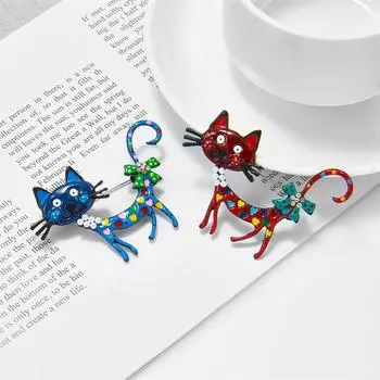 Стильный Простой Нишевый Творческий Милый Мультфильм Веселый Животный Кот Капельная Картина Маслом Аксессуары Брошь синий