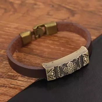 Стильный простой викингский винтажный кожаный браслет с пряжкой для мужчин, индивидуальный панк-стиль, парный поп-браслет коричневый