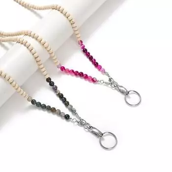 Стильный ремешок из бисера, держатель для бейджа с застежкой-лобстером, брелок из натурального дерева, бусины, ремешок для рабочих карточек C