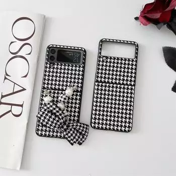 Стильный роскошный классический чехол с жемчужным браслетом с узором «гусиные лапки» для Samsung Galaxy Z Flip 4 Z Flip 3 5g Zflip3, чехол for Z Flip 4 (5G)