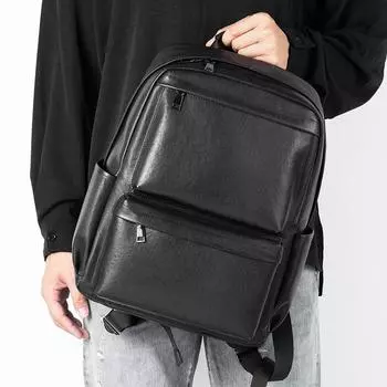 Стильный рюкзак из натуральной кожи, мужской, простой, однотонный, первый слой, рюкзак из коровьей кожи, многофункциональный, компьютерный рюкзак чёрный