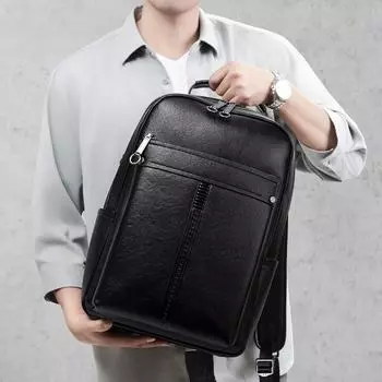 Стильный рюкзак из натуральной кожи, мужской, простой, однотонный, первый слой, рюкзак из коровьей кожи, многофункциональный, компьютерный рюкзак чёрный