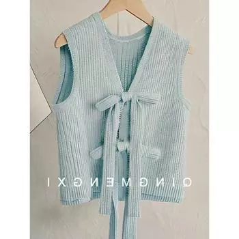 Стильный Шикарный Красивый Синий Топ Вязаный Жилет Blue vest S