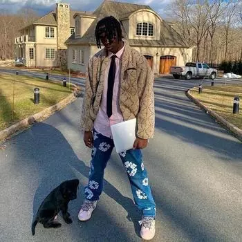 Стильный стиль Vibe Chic Cotton Print Kanye West Vintage Men Узкие джинсы Брюки Ретро Стирка Hip Hop Женские Тонкие Kpop Джинсовые брюки S светло-синий