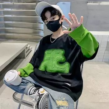 Стильный свитшот для мальчиков на весну и осень: Новый дизайн из двух частей на 2025 год для детей 120cm