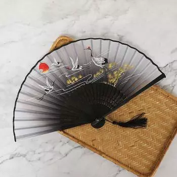 Стильный танцевальный женский архаичный складной веер, летний портативный веер в китайском стиле, шелковый веер, японский веер из необработанного бамбука 23cm