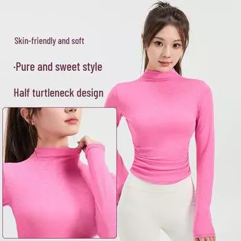 Стильный утягивающий топ с длинным рукавом и полуводолазкой для занятий йогой и бега Medium