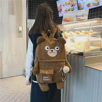 Стильный вельветовый рюкзак для девочек — милый, вместительный и идеальный для школы Single Bag чёрный