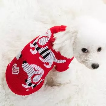 Стильный ветрозащитный моющийся трикотаж с рисунком кошки, двуногий свитер для собаки, пуловер для дома 4 красный