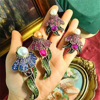 Стильный винтажный элегантный жемчужный значок со стразами для одежды, пальто, брошь