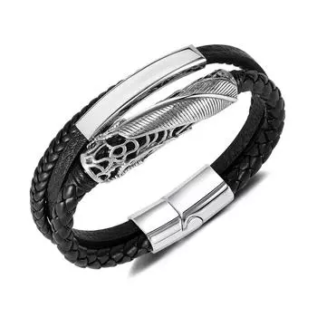 Стильный винтажный многослойный плетеный браслет из гладкой кожи из нержавеющей стали 200MM