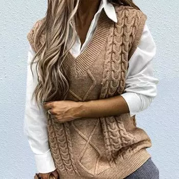 Стильный высокоэластичный теплый вязаный жилет, модный вязаный женский жилет для повседневной носки M хаки