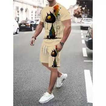 Стильный забавный мультяшный 3D-принтованный мужской круглый вырез с коротким рукавом 2 Модные мужские топы с коротким рукавом удобны и универсальны S