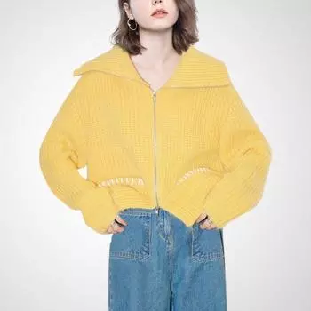 Стильный зеленый свитер свободного кроя с круглым вырезом Yellow S