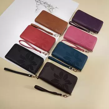 Стильный женский длинный клатч-кошелек из искусственной кожи с одной ручкой, большой вместимостью для телефона морской синий