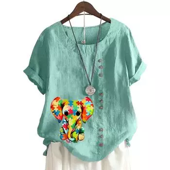 Стильный женский хлопковый топ с короткими рукавами и круглым вырезом с 11 цветочными принтами S белый