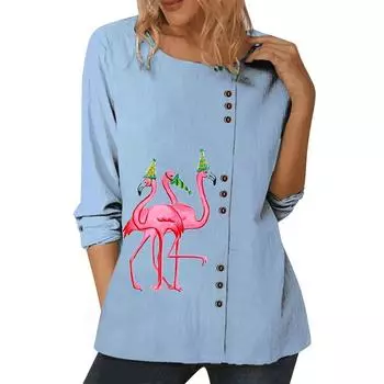 Стильный женский хлопковый топ синего цвета с цветочным принтом и пуговицами S